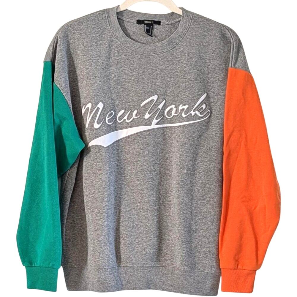 New York Colorblock Crewneck Sweatshirt Small Y2K Oversized Retro Athletic NYC